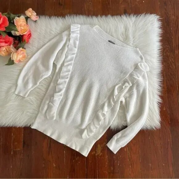 Express Crew Neck Ruffle Front Sweater S - Picture 2 of 2